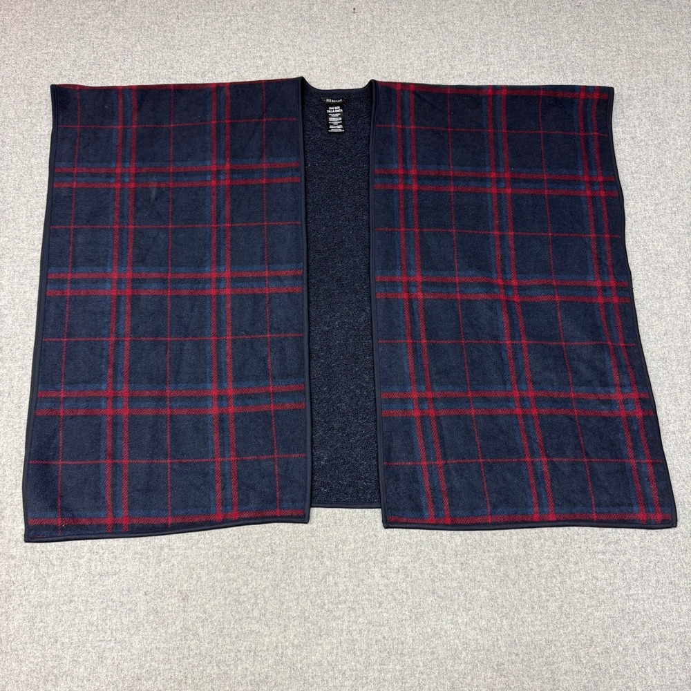 Ike Behar Poncho One Size Navy Blue Red Plaid Fleece Open Front Wrap Shawl Cape